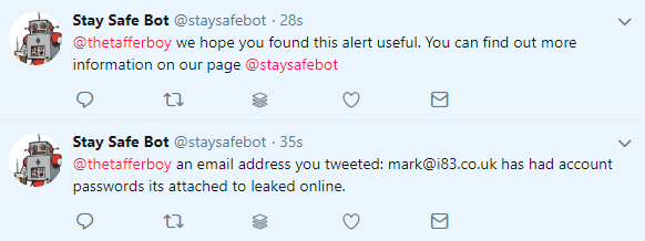 A staysafebot notification