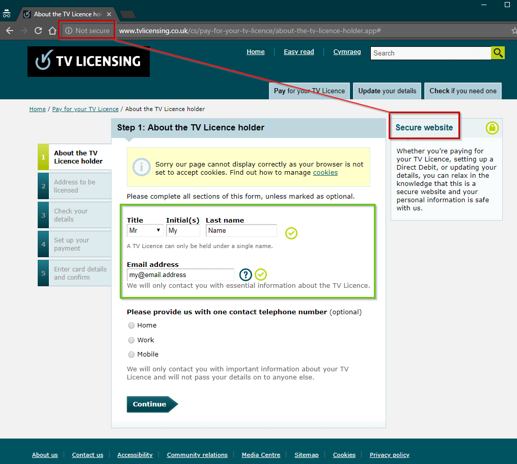 tclicense.co.uk not secure